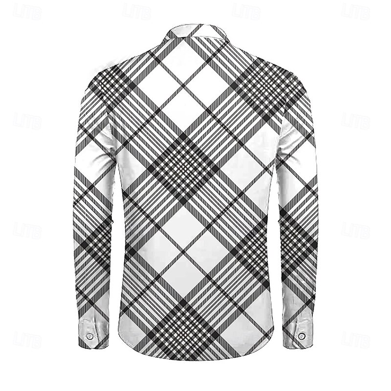 Men's Geometric Geometric Pattern Dress Shirt Button Up Shirt Long Sleeve Business Casual Business Daily Fall Spring & Summer Shirt Collar Button Up 3D Print White+Black3