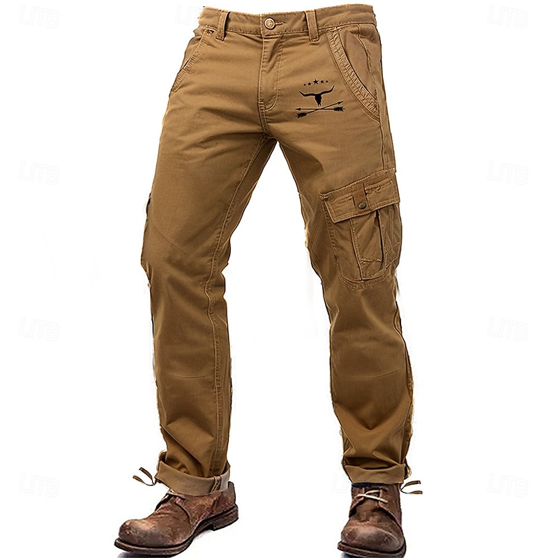 Men's Cargo Pants Cargo Trousers Work Pants Multi Pocket Graphic Cow Arrow Outdoor Full Length Outdoor Sports Outdoor Casual Vintage Sports Yellow Army Green Micro-elastic