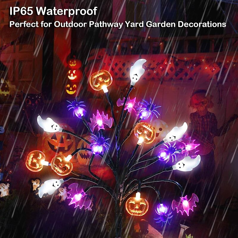 1/2PCS Solar 3D Pumpkin Bat Ghost Spider Halloween Pathway Lights Solar Halloween Decorations Outdoor Lawn Lights 20LEDs Waterproof Yard Patio Path Grave Halloween Decoration light3