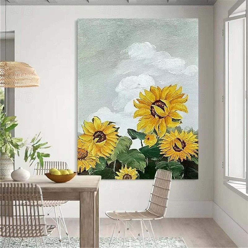 Sunflower oil painting handmade Abstract flower Oil Painting On Canvas handmade Modern Sunflower Oil Painting Hand Painted Large white flower floral oil painting Wall Art painting For Home Decor4