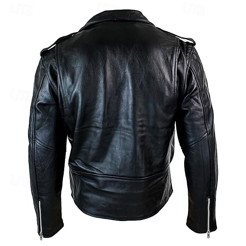 Men's Faux Leather Jacket Transition Jacket Biker Jacket Motorcycle Jacket Vacation Daily Windproof Warm Pocket Fall & Winter Plain Fashion Classic Lapel Regular Faux Leather Black Jacket4
