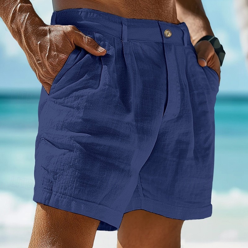Men's Shorts Linen Shorts Dress Shorts Summer Shorts Beach Shorts Pocket Buttons Plain Comfort Breathable Short Casual Daily Holiday Fashion Designer White Army Green3