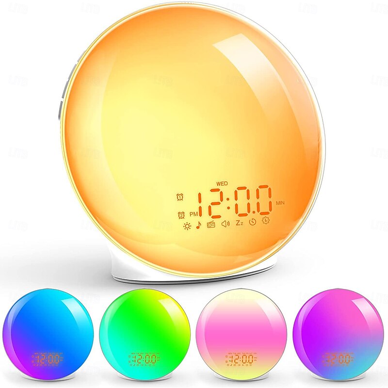 Sunrise Alarm Clock Wake Up Light, Daylight Alarm Clock Sunrise Sunset Simulation with Light Digital, 8 Natural Sounds, 14 Colour Light, 20 Brightness for Adults Childre2