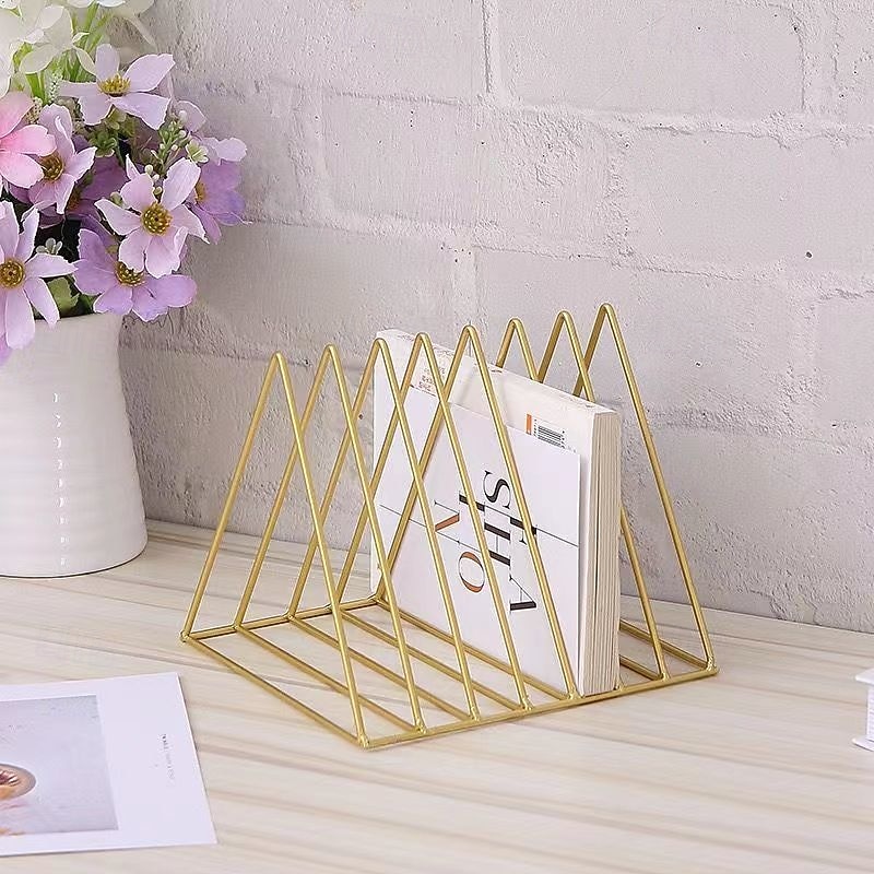Triangle Metal Bookend File Holder Stand Magazine Rack Book Record Holder Desktop Book Shelf Book Stand3
