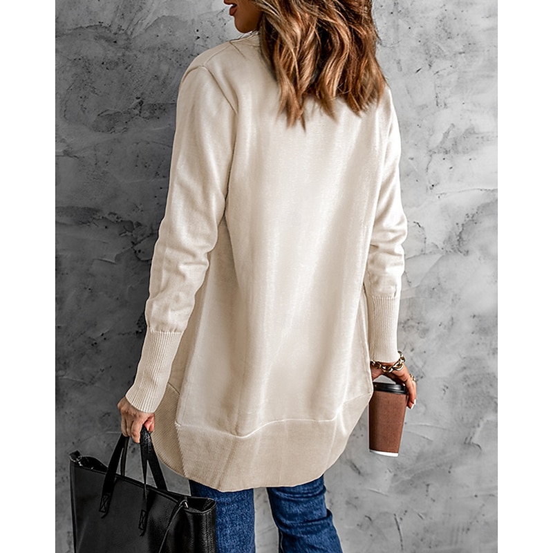 Women's Cardigan Fashion Work Casual Solid Color Shirt Collar Patchwork Long Sleeve Regular Tops Knit Formal Work Black White Fall Winter