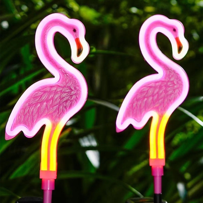 Solar Flamingos Lawn Lights Outdoor Waterproof Garden Path Grass From Landscape Lighting Patio Light Halloween Christmas Atmosphere Yard Decoration 1/2PCS4