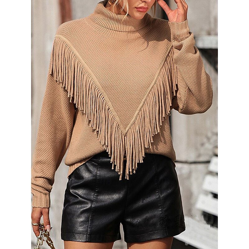 Women's Sweater Pullover Sweater Jumper Casual Sweater Casual Soft Solid Color Ribbed V Neck Tassel Knitted Long Sleeve Regular Tops Knit Outdoor Daily Weekend Blue Khaki Fall Winter4