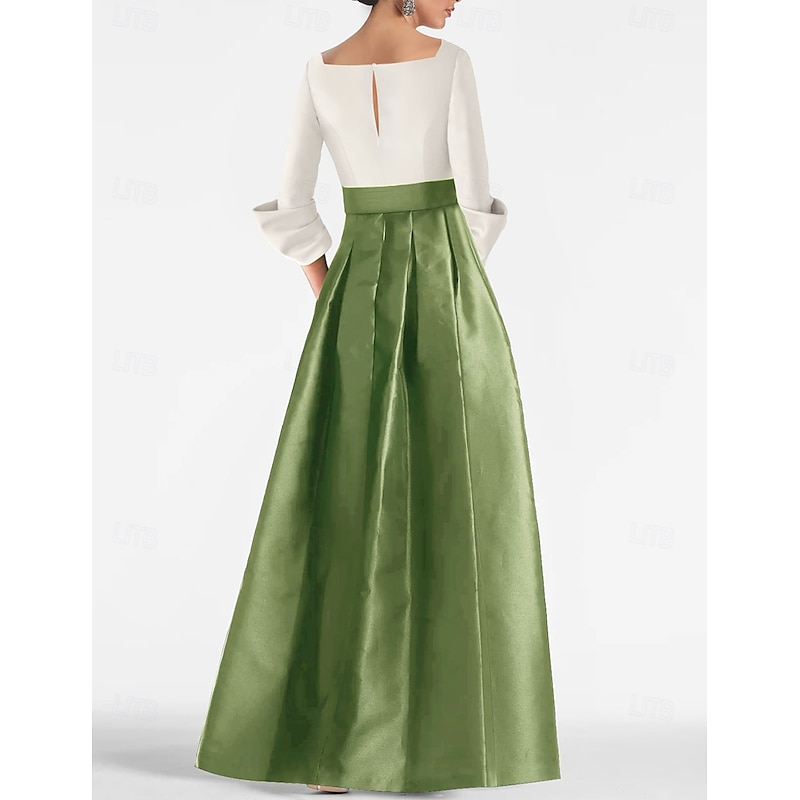 A-Line Evening Gown Elegant Dress Black Tie Floor Length 3/4 Length Sleeve V Neck Pocket Satin with Slit2