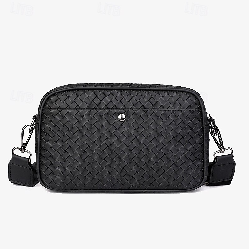 Sleek Black Woven Men's Crossbody Bag - Stylish Compact Design with Multiple Zippered Compartments, Ideal for Everyday Use and Travel3
