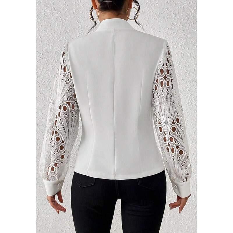 Women's Jacket Party Lace Solid Color Windproof Fashion Regular Fit Outerwear Long Sleeve Summer White S2