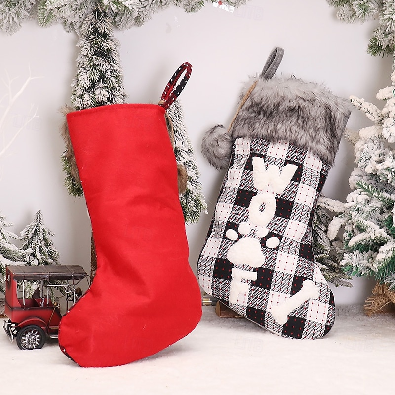 Christmas Decorations, Plaid Fur-Collar Socks, Christmas Tree Ornaments, and Cartoon Candy Bags4