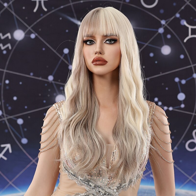 Synthetic Wig Uniforms Career Costumes Princess Curly Wavy Middle Part Layered Haircut Machine Made Wig 24 inch Light Brown Synthetic Hair Women's Cosplay Party Fashion Brown2