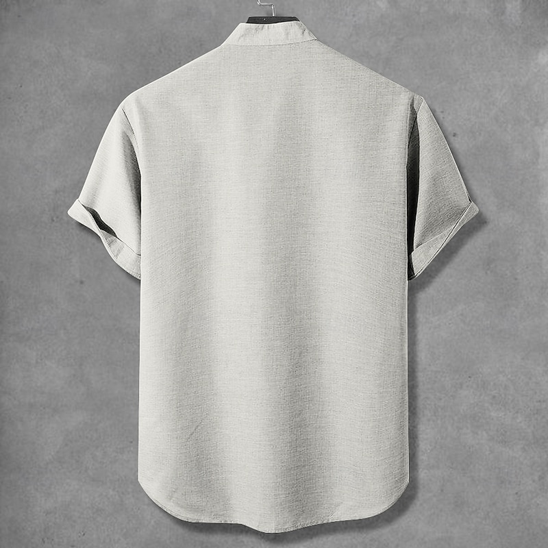 Men's Fox Button Up Shirt Short Sleeve Funny Vacation Summer Spring Grandad Collar Band Collar 3D Print Beige2