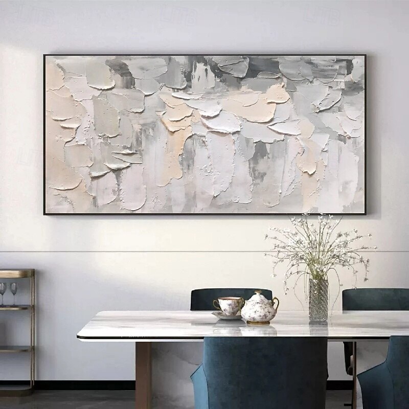 3D flower oil painting Hand-Painted Thick Texture Oil Painting Beige White Painting On Canvas Abstract Textured oil painting for Wall Art painting for Living Room artwork