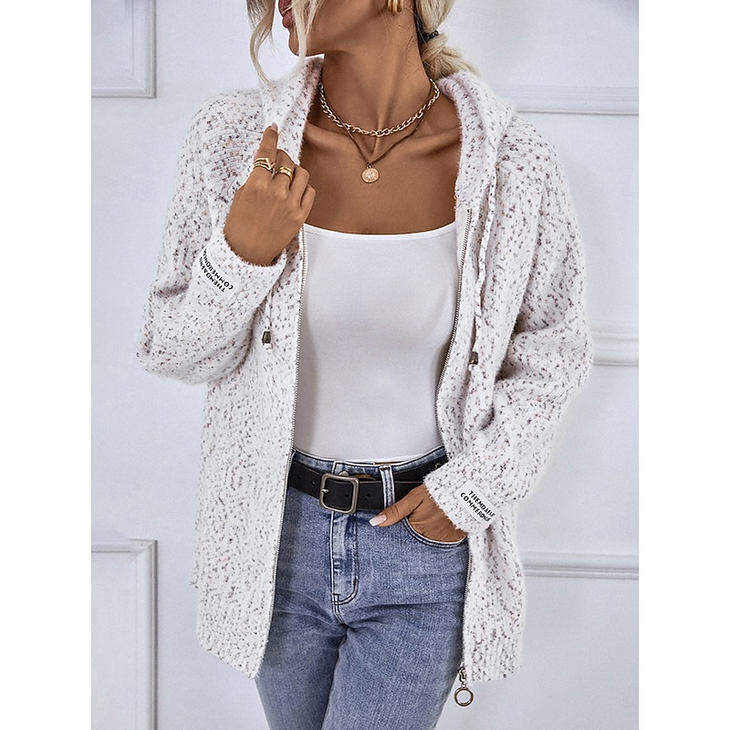 Women's Zip Sweater Sweater Jacket Casual Sweater Casual Soft Geometric Paisley Crew Neck Zipper Hooded Long Sleeve Regular Tops Knit Outdoor Daily Weekend Pink Beige Fall Winter4