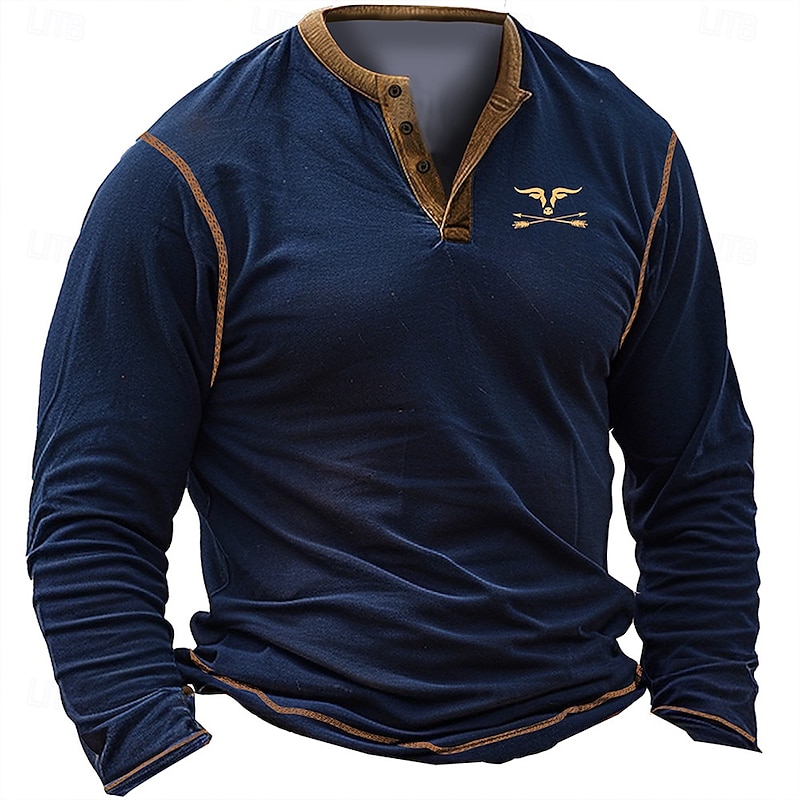 Men's Oktoberfest Cow Arrow Henley Shirt Long Sleeve 3D Printing Vacation Daily Street Casual Daily Winter Spring &  Fall Dark Blue Henley Henley T-Shirt2