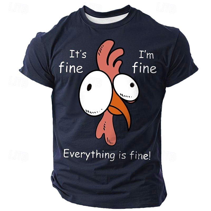 Men's Graphic T-Shirt, Funny 'Everything is Fine' Stressed Chicken Meme Short Sleeve Tee3