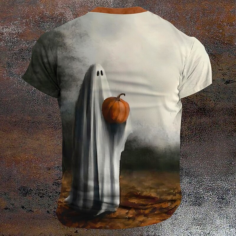 Halloween Men's Pumpkin Reaper Boo T Shirt Henley Shirt Short Sleeve T shirt 3D Print Henley Shirt Designer Retro Vintage Street Casual Daily Khaki Summer Spring Clothing Apparel S M L XL XXL XXXL2