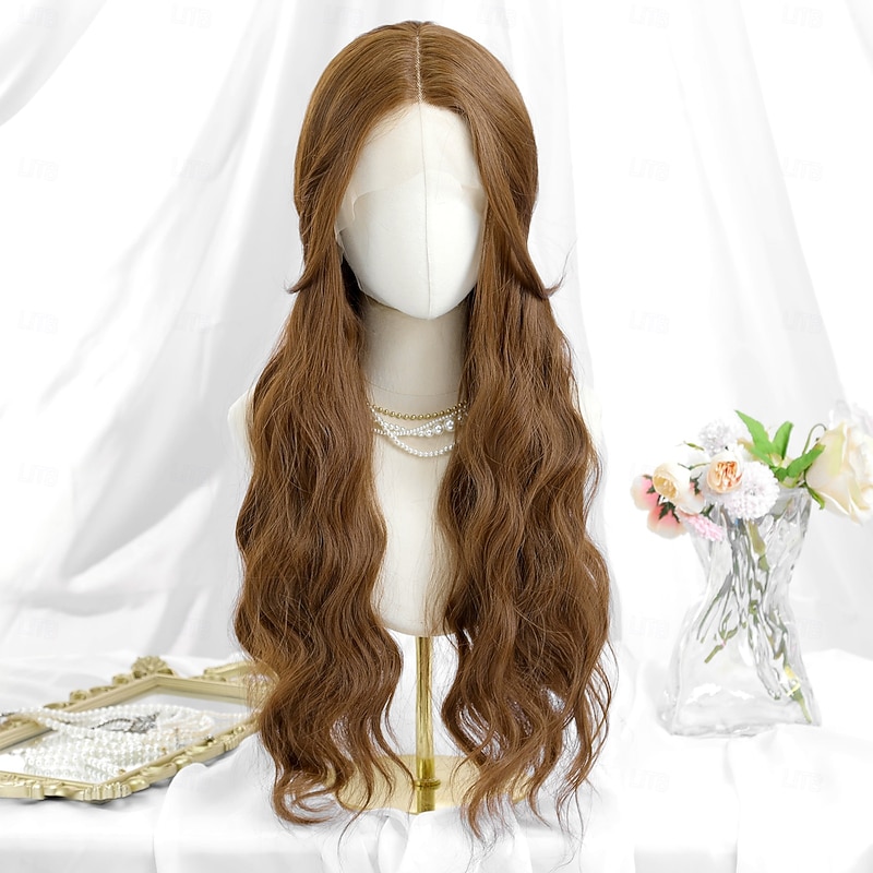 Synthetic Lace Wig Body Wave Style 28 inch Dark Brown Gold Blonde Ombre Middle Part T Part Wig Women's Wig Light Blonde2
