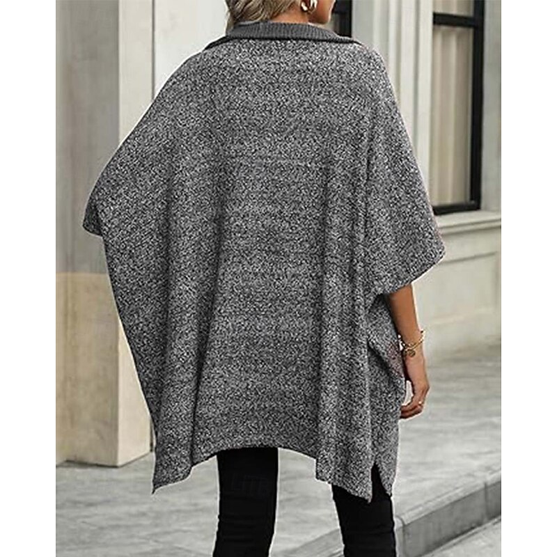 Women's Sweater Deep V Knit Quarter Zip Fall Winter Daily Casual Half Sleeve Solid Color Black White3