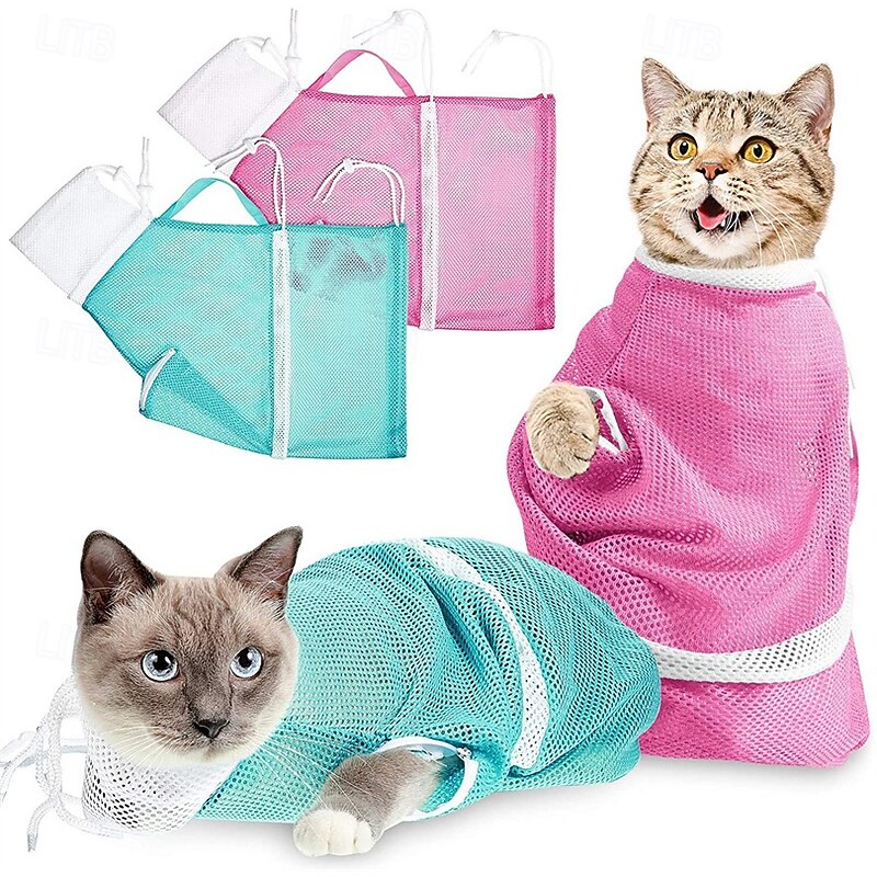 Cat Bathing/Grooming Bag Anti-Bite and Anti-Scratch for Bathing Nail Trimming Medicine TakingInjection Adjustable Multifunctional Breathable Restraint Shower Bag