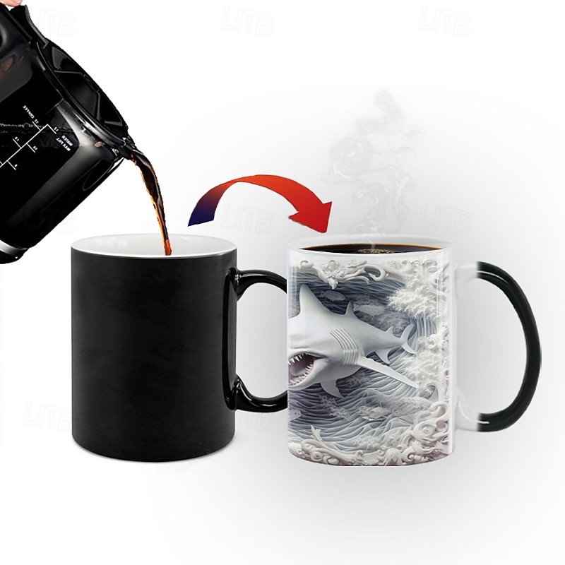 Heat Changing Mug, Shark Heat Changing 3D Illusion Ceramic Gift Coffee Mug, 11 oz Heat Sensitive Color Changing Coffee Mug Cup, Cute Xmas Gift Mug for Shark Lover4