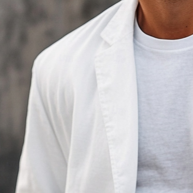 Men's Lightweight Jacket Blazer Jacket Linen Blazer Formal Office Spring & Summer Cotton And Linen Solid Color Comfy Single Breasted Blazer White Beige2