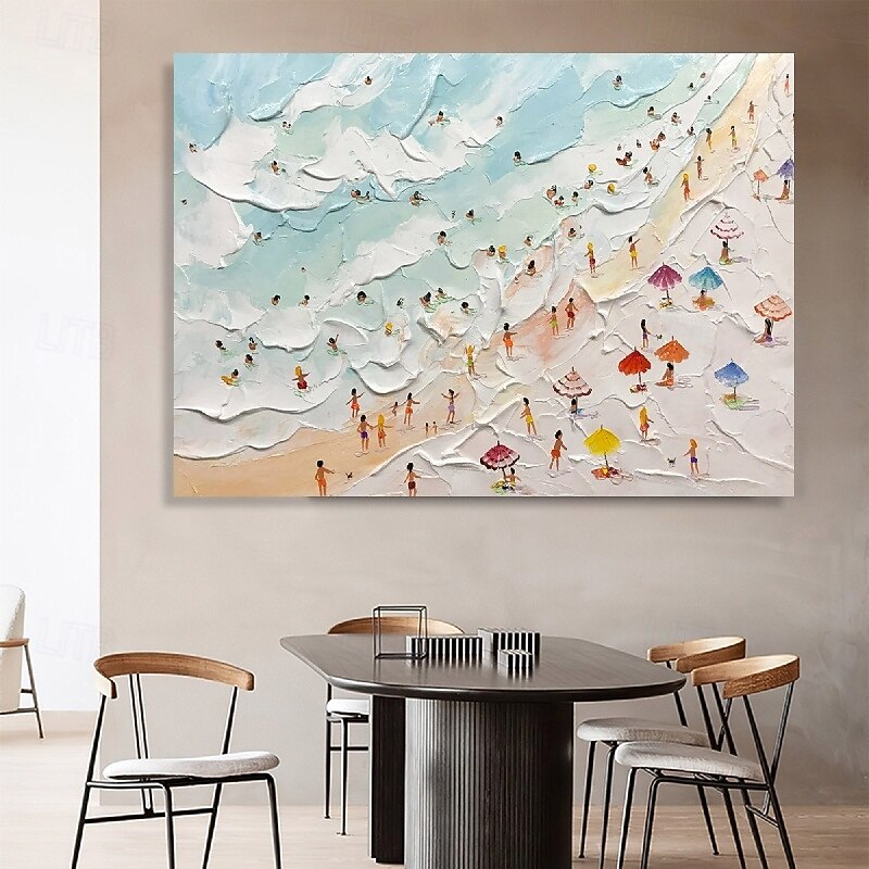 3D beach oil painting Handmade Abstract Coastal Oil Paintings On Canvas handmade Sunny Beach Painting in Blue and Beige Colors wave painting for bedroom Home And Office Wall Decor painting3