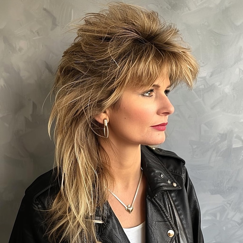 Brown Mullet Wigs for Women Tina Rock Diva Wig , 70s 80s Rocker Wig Shaggy Wig Punk Wig Cap for Carnival Costume Party Cosplay Halloween Wigs3