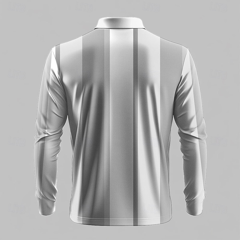 Men's Striped Golf Polo Shirts Long Sleeve Polo Shirts Collar Business Casual Street Daily Weekend 3D Print Buttons Summer Spring White2