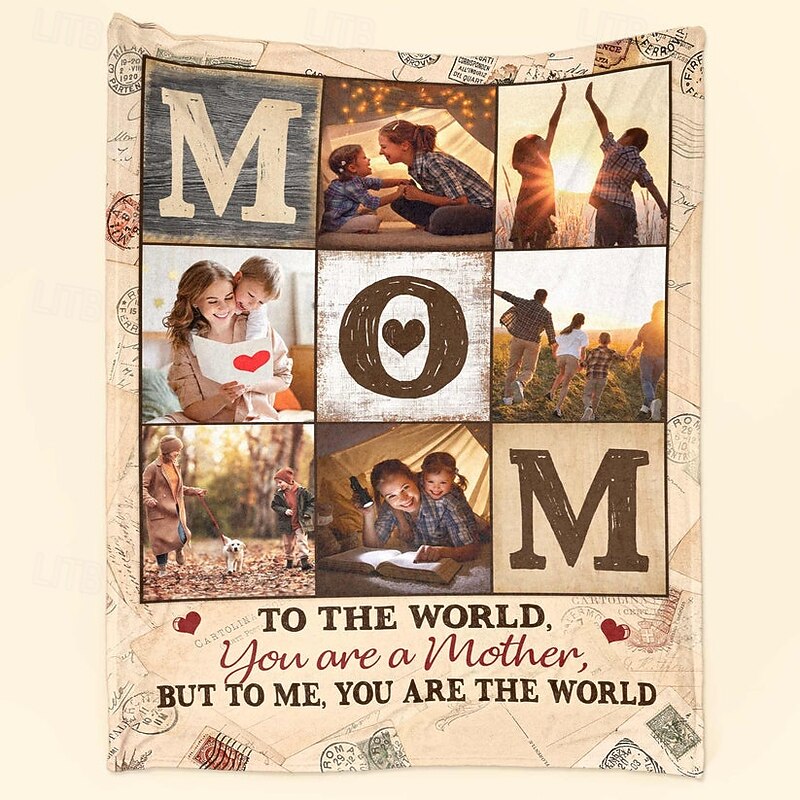 Customized Blanket Personalized Gifts Mom Is The World Personalized Blanket Customizable and Heartfelt Design Soft and Cozy Fabric for Celebrating Mom's Love and Warmth
