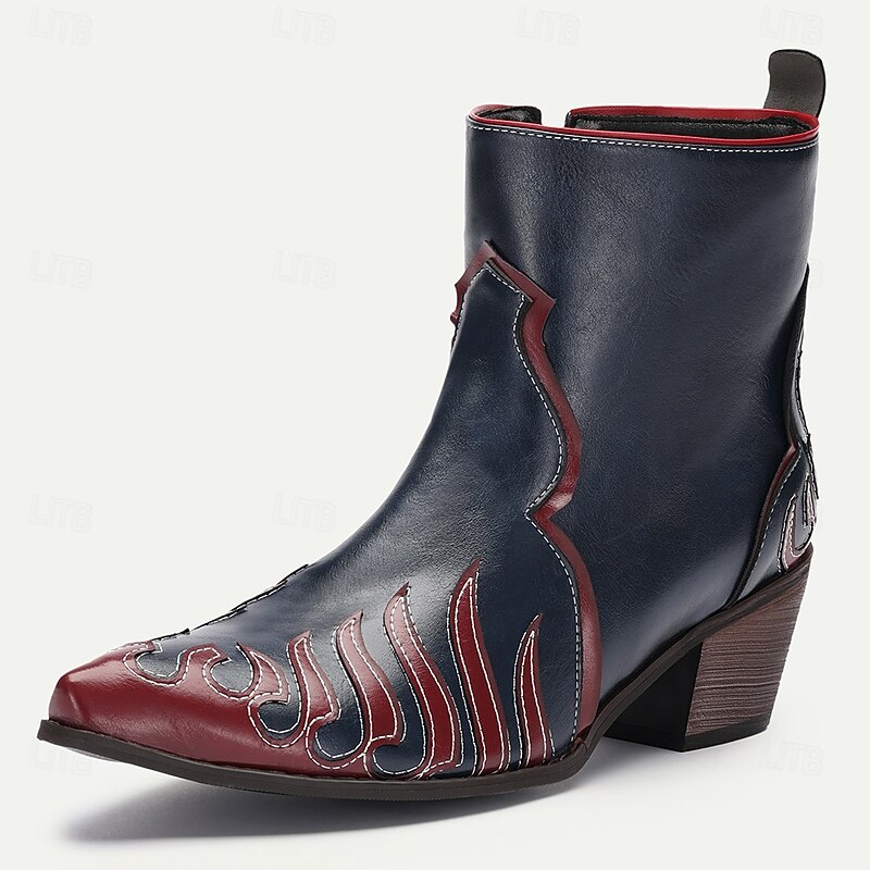 Men's Western Flame Embroidered Cowboy Boots - Pointed Toe Faux Leather Ankle Boots in Multiple Colors, Perfect for Rodeos, Country Music Events, and Casual Wear2