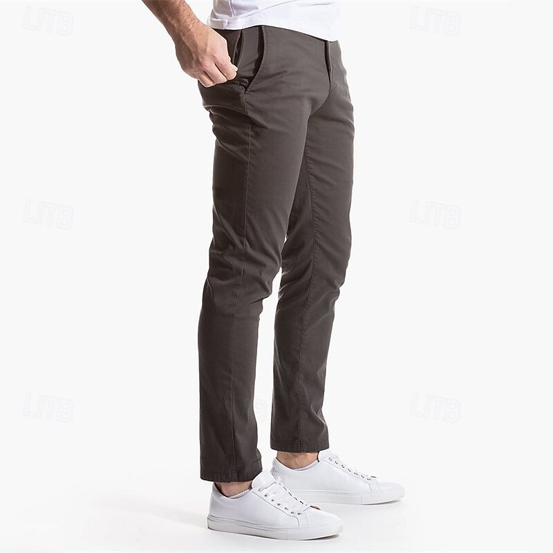 Men's Dress Pants Trousers Chinos Buttons Pocket Solid Colored Comfort Formal Party Work Fashion Classic Style ArmyGreen Smoky gray Micro-elastic4