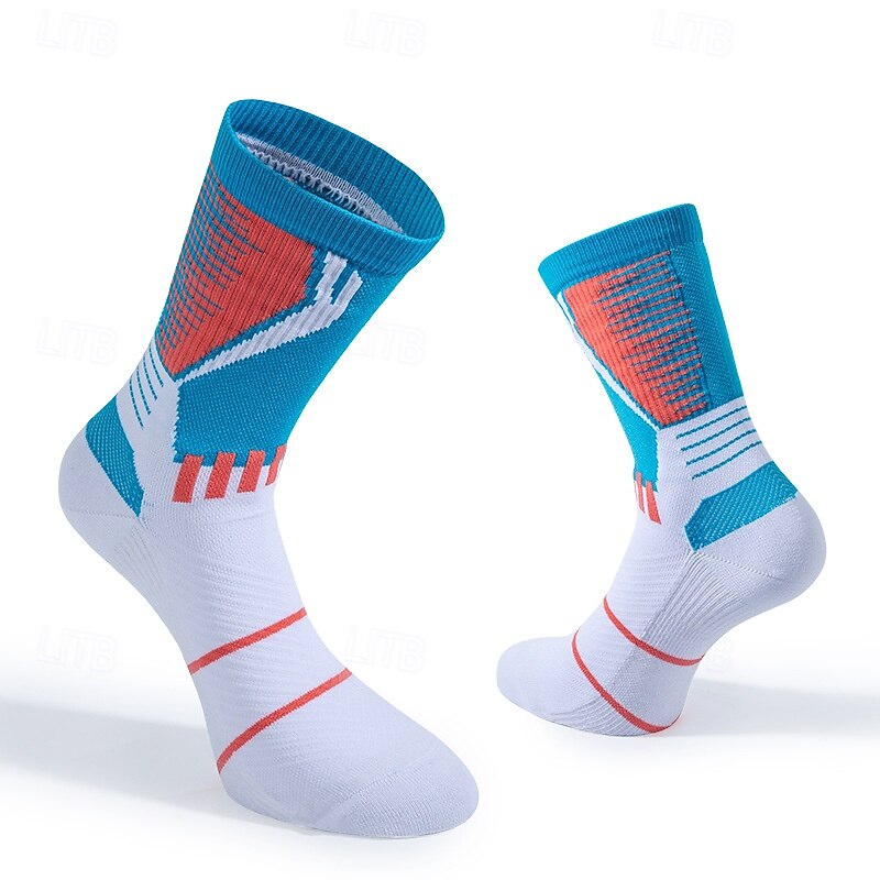 Men's 1 Pair Socks Running Socks Casual Socks Blue Green Color Color Block Sports & Outdoor Daily Vacation Basic Medium Spring Fall Fashion Casual3