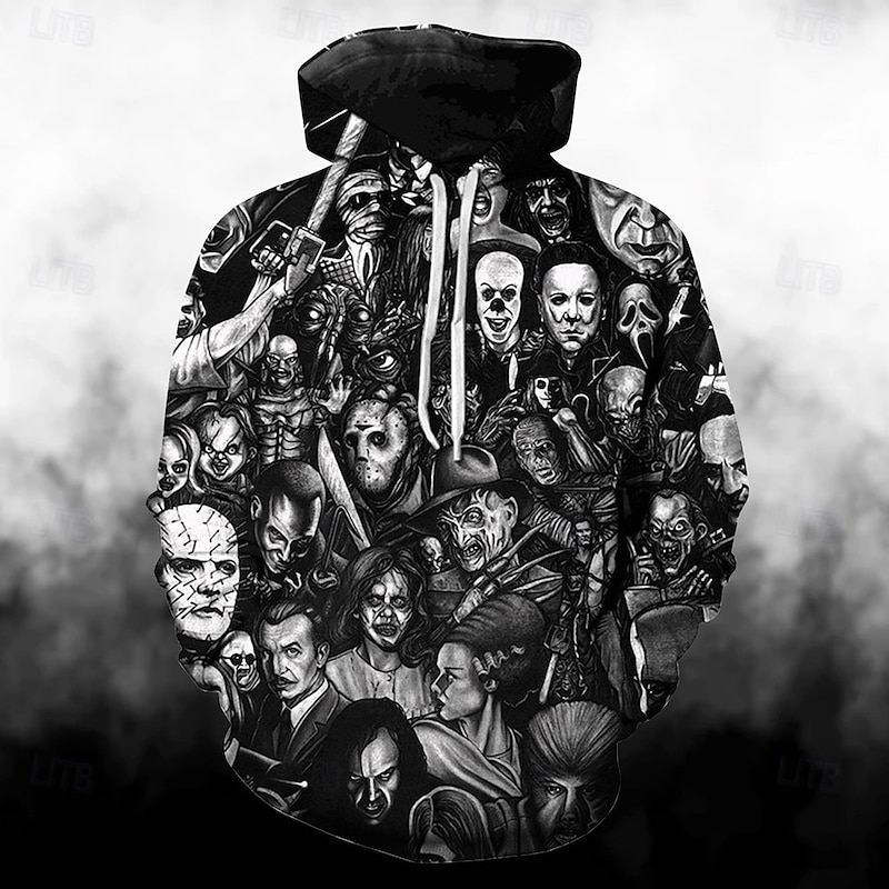 Halloween Zombie Hoodie Print 3D Front Pocket Graphic For Couple's Men's Women's Adults' Halloween Carnival Masquerade 3D Print Vacation Halloween3