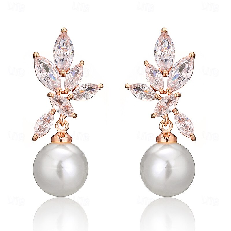Elegant Pearl Drop Earrings with Crystal Leaf Design - Perfect for Weddings, Parties, and Formal Occasions3