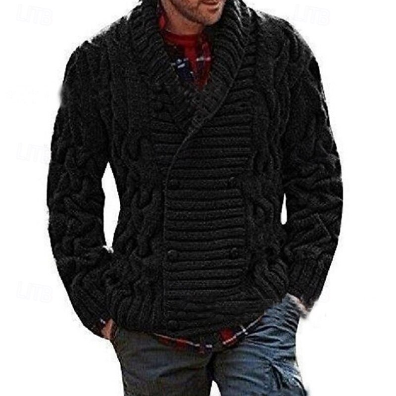 Men's Cropped  Sweater Cardigan Sweater Ribbed Knit Regular Button Up Pocket Color Block V Neck Vintage Classic Daily Wear Date Clothing Apparel Fall & Winter Army Green Black S M L3