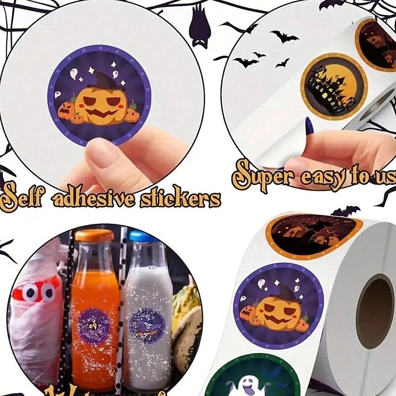 500pcs Assorted Halloween Stickers – Pumpkin, Ghost, Bat, and Spider Designs for Party Decorations, Gift Wrapping, Invitations, Cups, Notebooks, Cupcake Toppers3