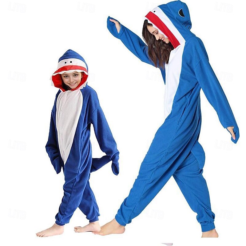 Shark Carnival Costume Kigurumi Pajamas Nightwear Halloween Group Family Costumes Kid's Adults' Unisex Boys and Girls Funny Costume Halloween Carnival Easy Carnival Costume