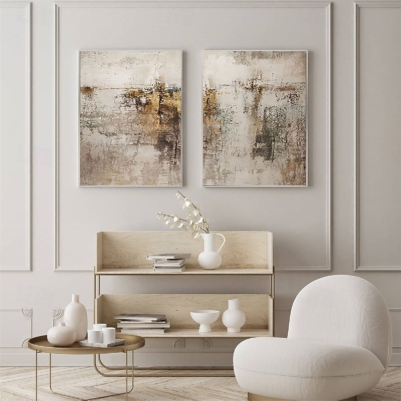 Gold foil oil painting handmade abstract gold painting Wabi sabi Wall Art Beige Abstract Painting on Canvas A Pair Beige Texture oil painting Wall Art Neutral Abstract oil painting  Wal Decor4