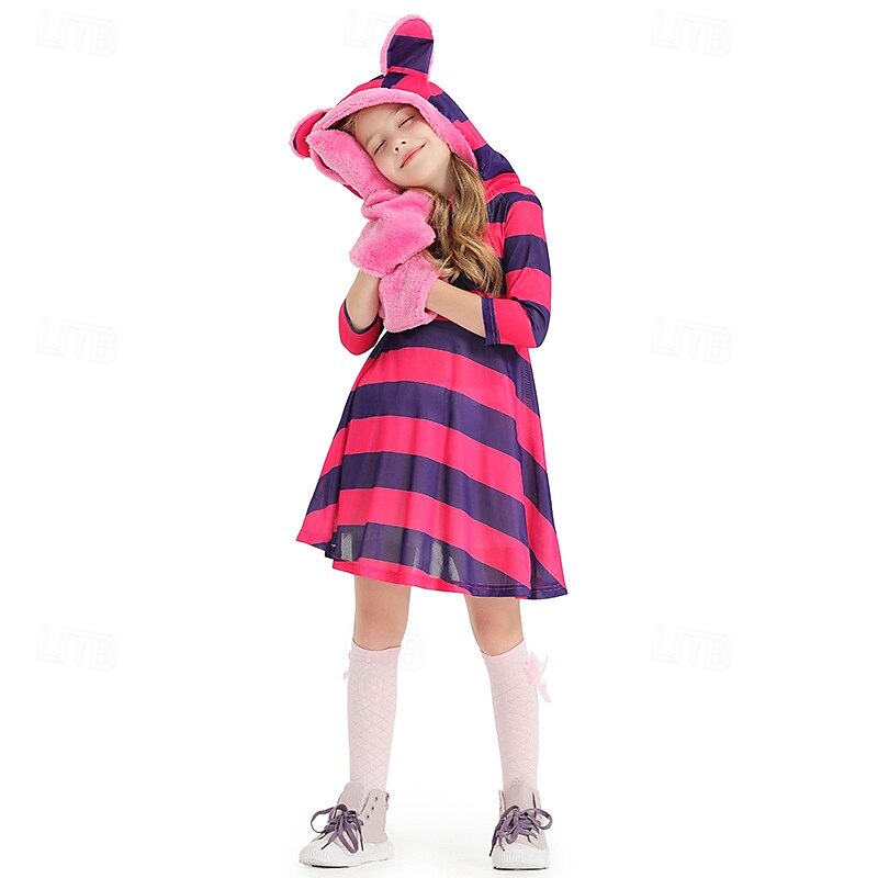 Alice in Wonderland Fairy Tale The Cheshire Cat Dress Gloves Cosplay Movie Cosplay for Girls' Kids Masquerade Party / Evening3