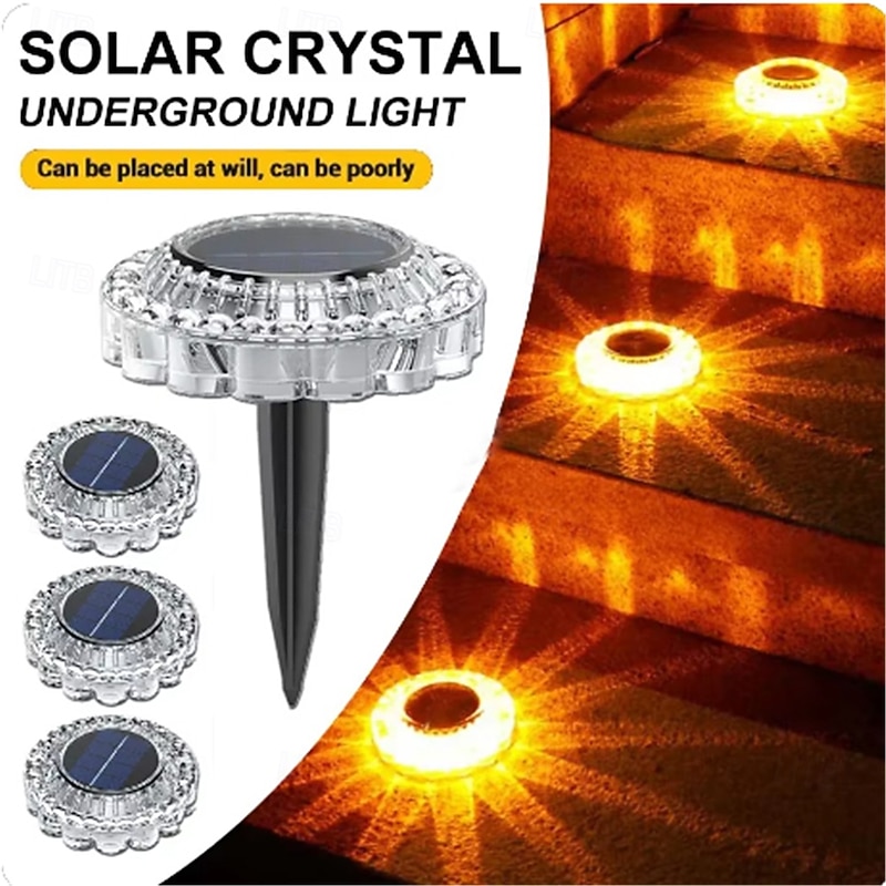Solar Powered Underground Light Waterproof Lace Ground Plug Light Courtyard Mounted Underground Light Outdoor LED Solar Powered Lawn Light Staircase Lights Platform Lights 1PC