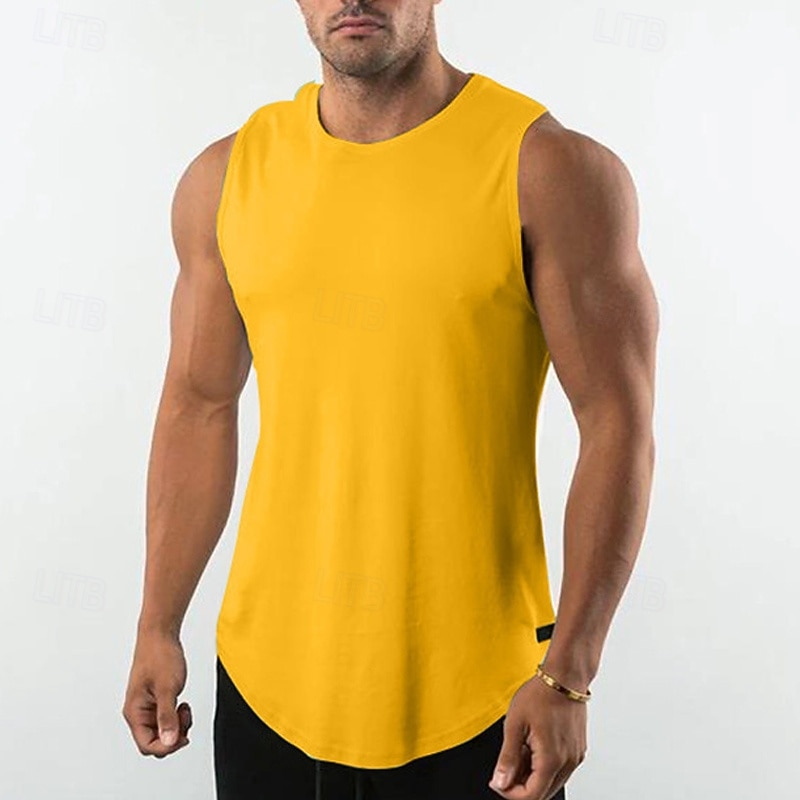 Men's Workout Tank Top Running Tank Top Gym Tank Top Sleeveless Vest / Gilet Casual Athleisure Solid Colored Cotton Quick Dry Soft Breathable Gym Workout Walking Jogging Sportswear Activewear Dark
