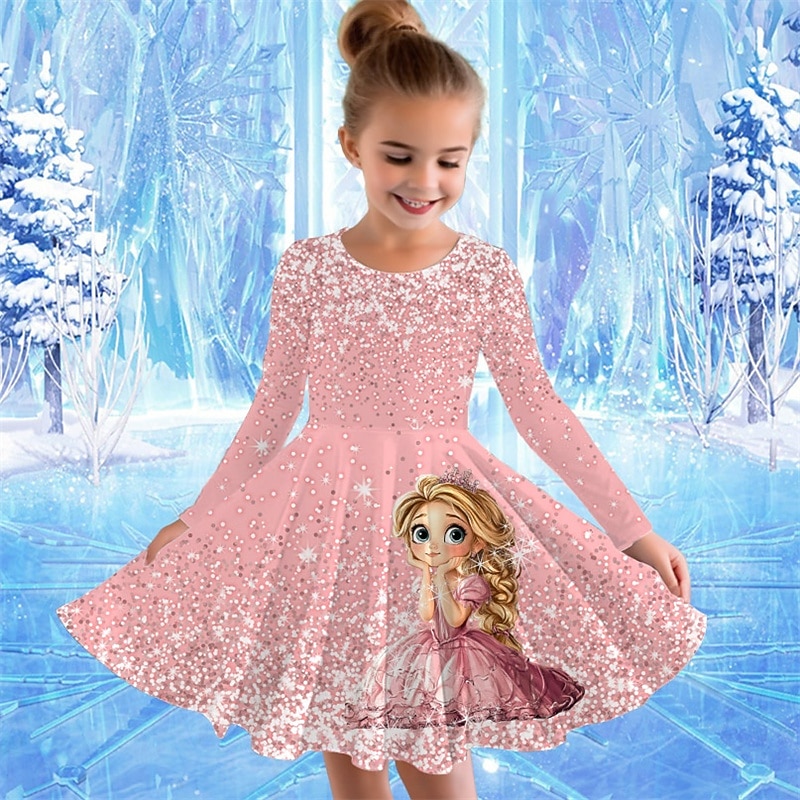 Girls' 3D Graphic Cartoon Dress Long Sleeve Summer Spring Vacation Daily Holiday Beautiful Sweet Kids 4-12 Years Casual Dress A Line Dress Knee-length Regular Fit