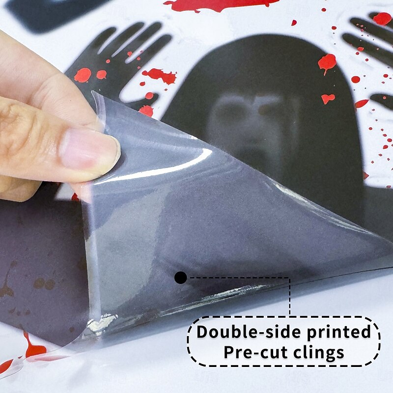 6 Sheets Halloween Window Cling Sticker Decals Decorations Double Side, Bloody Handprint Static Stickers for Halloween Party, Store Window Ghost Shadow Horror Decals3