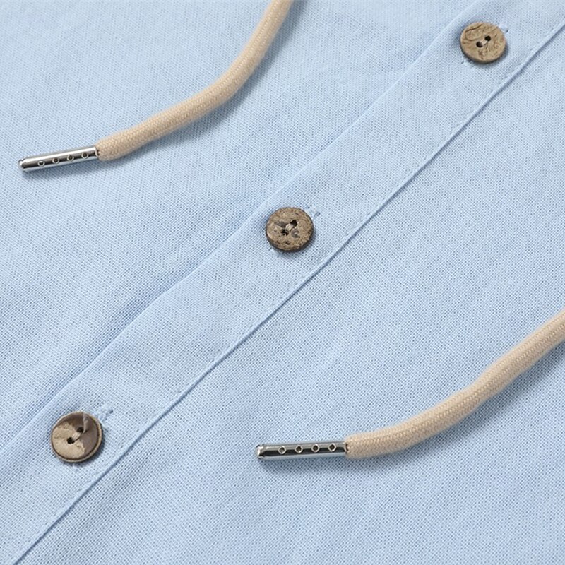 Men's Shirt Linen Shirt Beach Wear Button Up Shirt Hooded Shirt Plain Vacation Curise Black White Green Khaki Long Sleeve Hooded Spring & Summer Clothing Apparel Buttons3