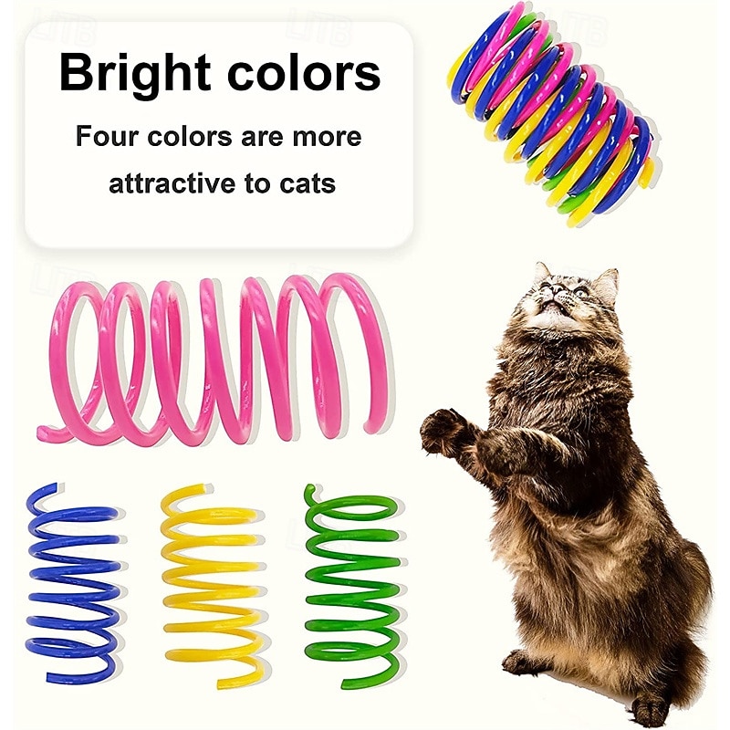 100 Pack Cat Toys Cat Spring Toys for Indoor Cats Colorful & Durable Plastic Spring Coils Attract Cats to Swat Bite Hunt Interactive Toys for Cats and Kittens4