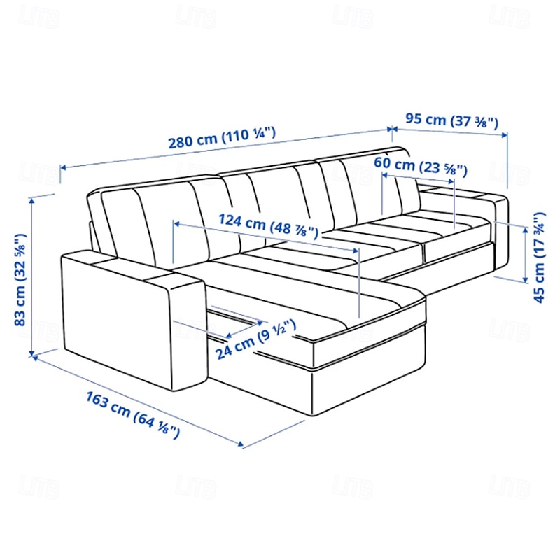 3 Seater 4 Seater Sofa Cover L Shaped with Armrests Solid Color Quilted Polyester Slipcovers  KIVcover LITB PRIME cover4