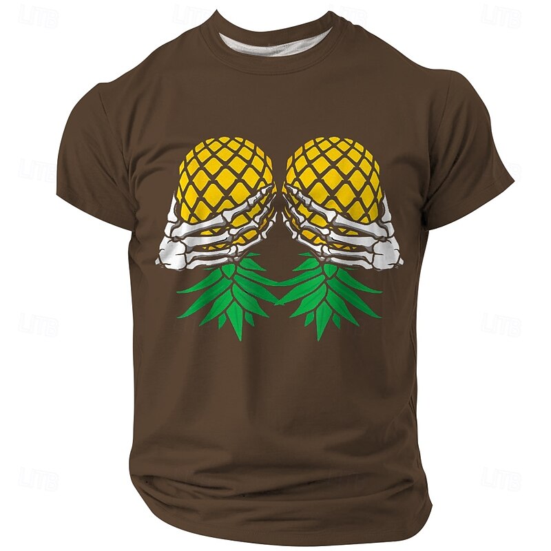 Men's Funny Graphic T-Shirt, Pineapple Bra Skeleton Hands Design, Risque Party Short Sleeve Tee3