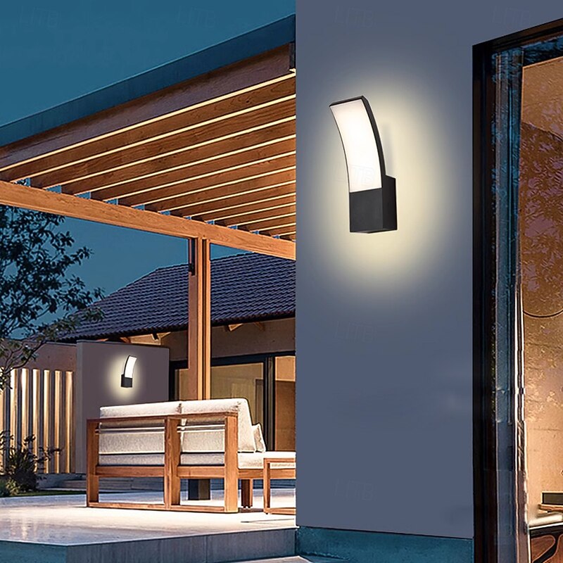 LED Outdoor Wall Light 12W Arc Modern Outdoor Wall Light Waterproof IP65 Steady on Outdoor Black Wall Light Suitable for Outdoor Porch Courtyard Garden Bathroom Bedroom 85-265V4